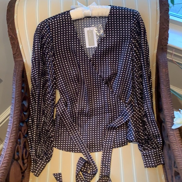 INTERMIX JENNA WRAP DUCHESS SATIN TOP IN MULTI - Picture 11 of 16